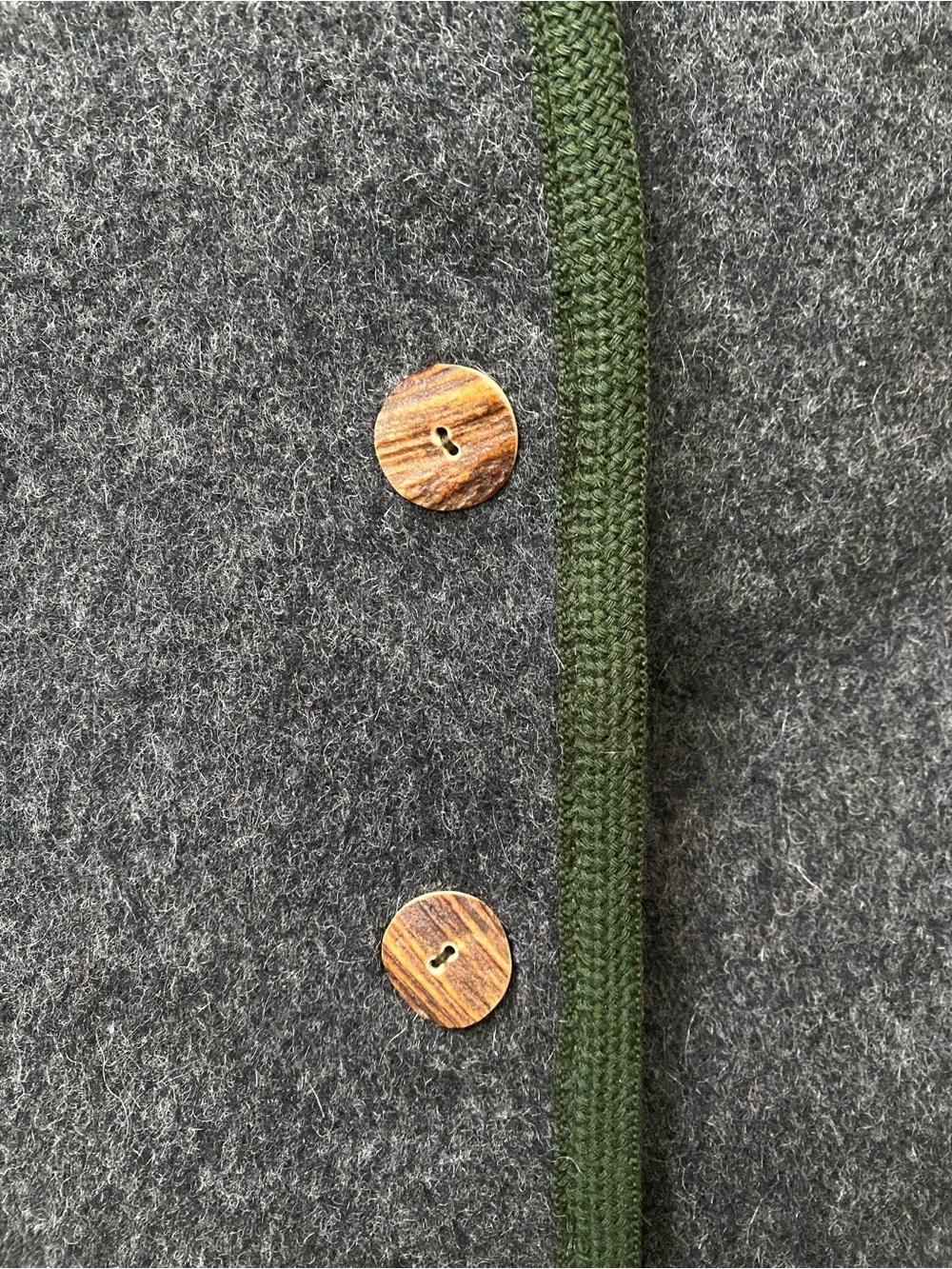 Vintage European Wool Gray Vest with Green Trim Antler Buttons 16 18 1X - Picture 2 of 4